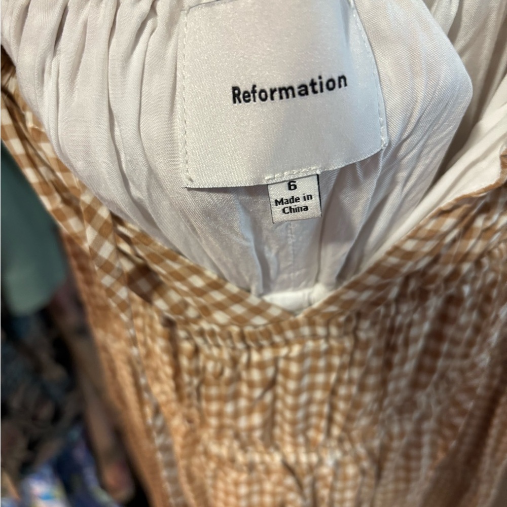Reformation Tan and White Gingham Maxi Dress - Picture 2 of 3